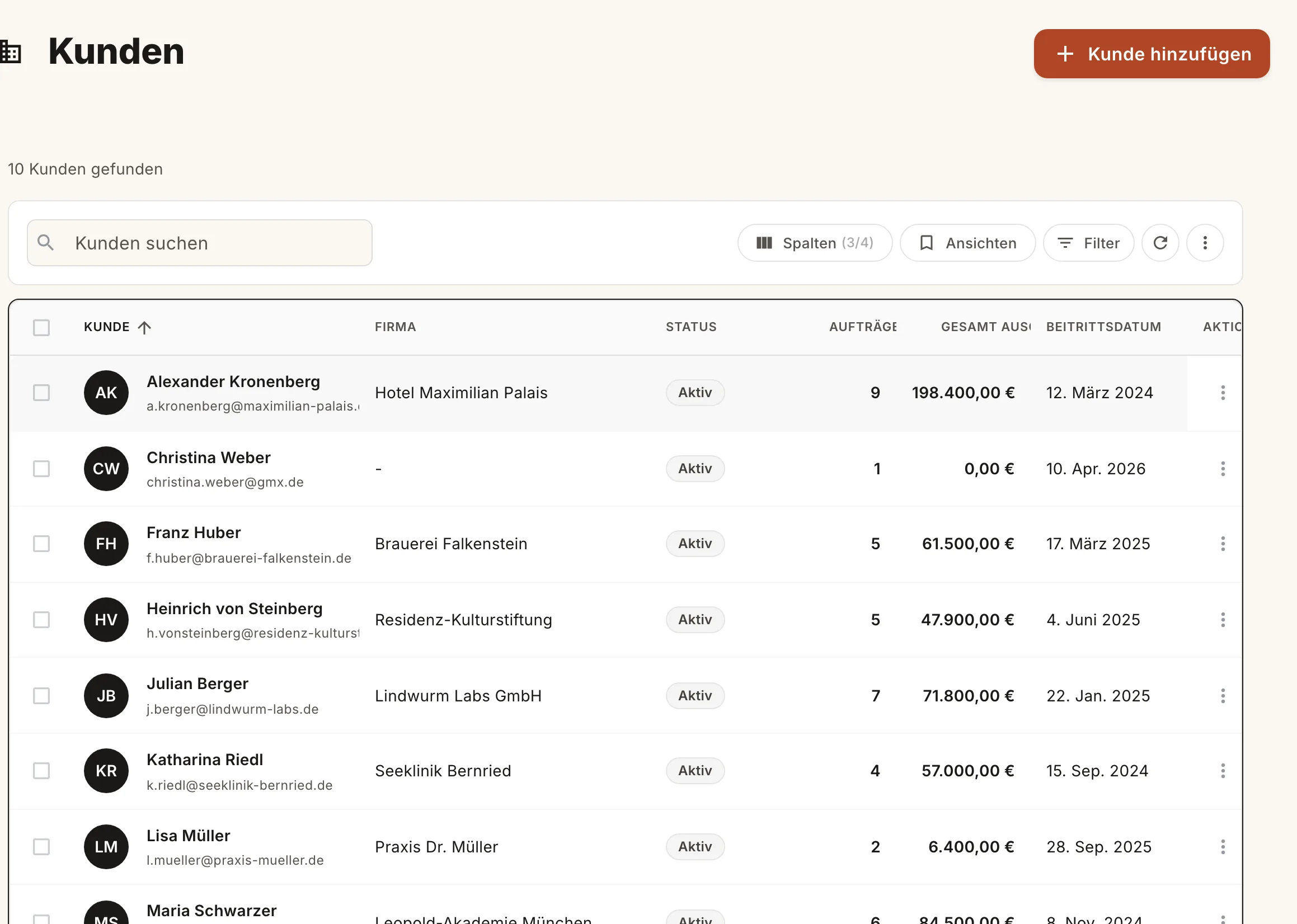 Pacco Kundenverwaltung (CRM) mit Firmen, Status und Kennzahlen